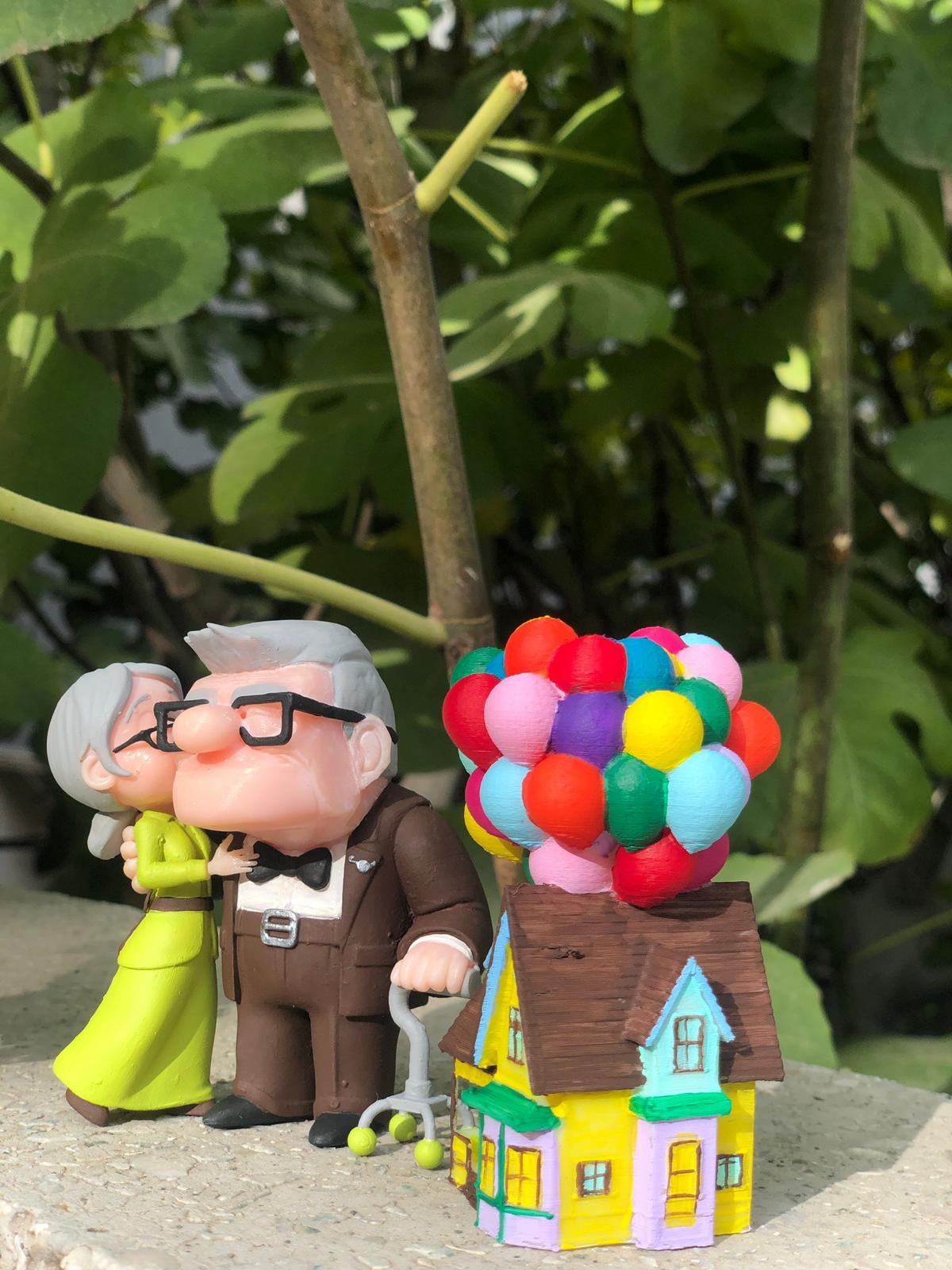Carl and Ellie Figure – Romantic Couple Statue – Handmade Collector Display
