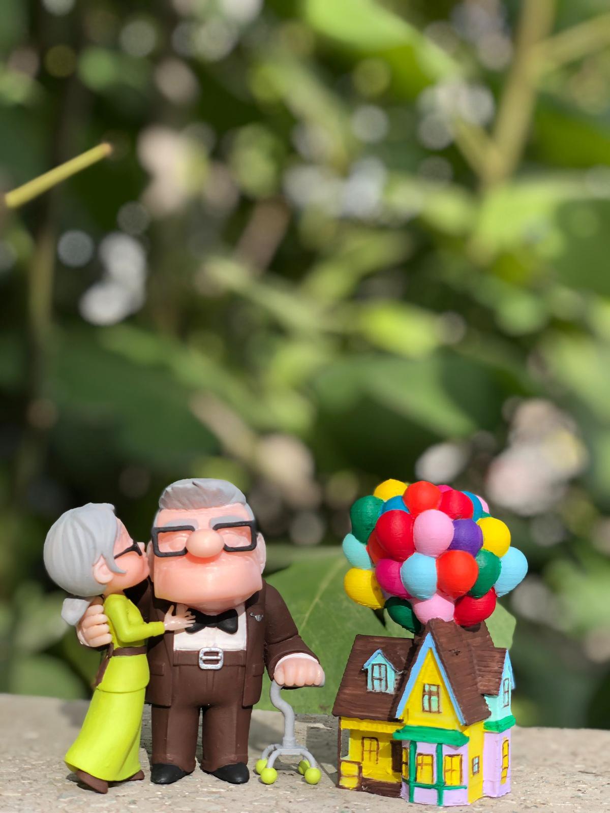 Carl and Ellie Figure – Romantic Couple Statue – Handmade Collector Display